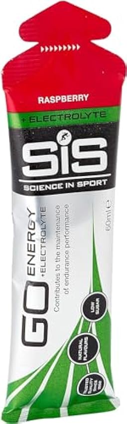 Science in Sport Gel GO + Electrolitos, bebida energética alta en carbohidratos, baja en azúcar, sabor a frambuesa, porción 60 ml, pack de 30 PDenS2bl