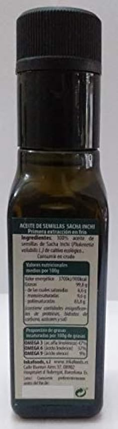 Aceite de sacha inchi orgánico, omega 3-6-9 vegetal, botella de 100 ml jljcsasg
