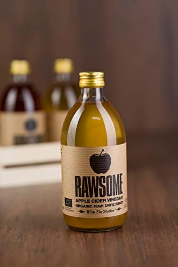 Rawsome Vinegars - Vinagre de Sidra de Manzana con la madre 100% Natural. Vinagre Ecológico Puro Sin Filtrar, Vegano y Vegetariano. Botella de Vidrio 500 ml. Pack de 2. IhrZm0vY