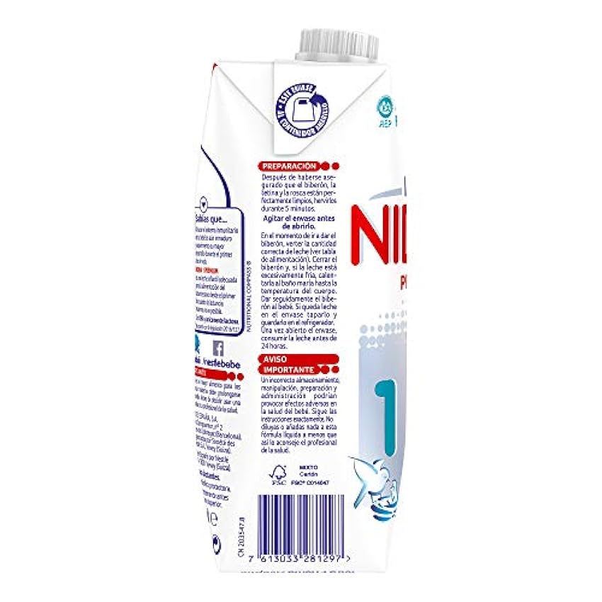 Nestle Nativa 1 Leche para lactantes - 4 Paquetes de 500 ml, 4 unidad, 4 I94HVLDD
