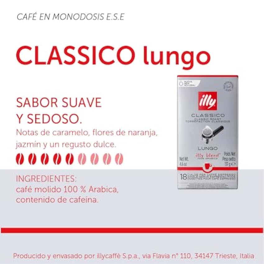Illy Café tueste CLASSICO LUNGO en monodosis E.S.E. - 12 pack de 18 monodosis, Total 216 monodosis hmGh6QrJ