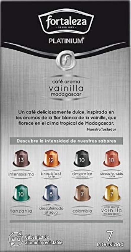 Café Fortaleza Platinium - Cápsulas Compatibles con Nespresso, de Aluminio, Café con Aroma Vainilla Madagascar, 100% Arábica, Tueste Natural, Pack 8x10 - Total 80 uds JbLji90H