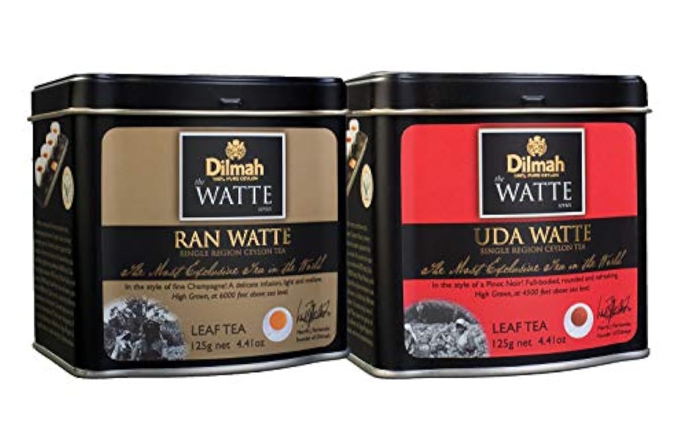 Dilmah, Watte, 100% puro té de hoja de origen único, paquete combinado de alta elevación: 1 cada uno de Watte y Uda Watte, 125 g cada uno, (paquete de 2) PQIZKMmj