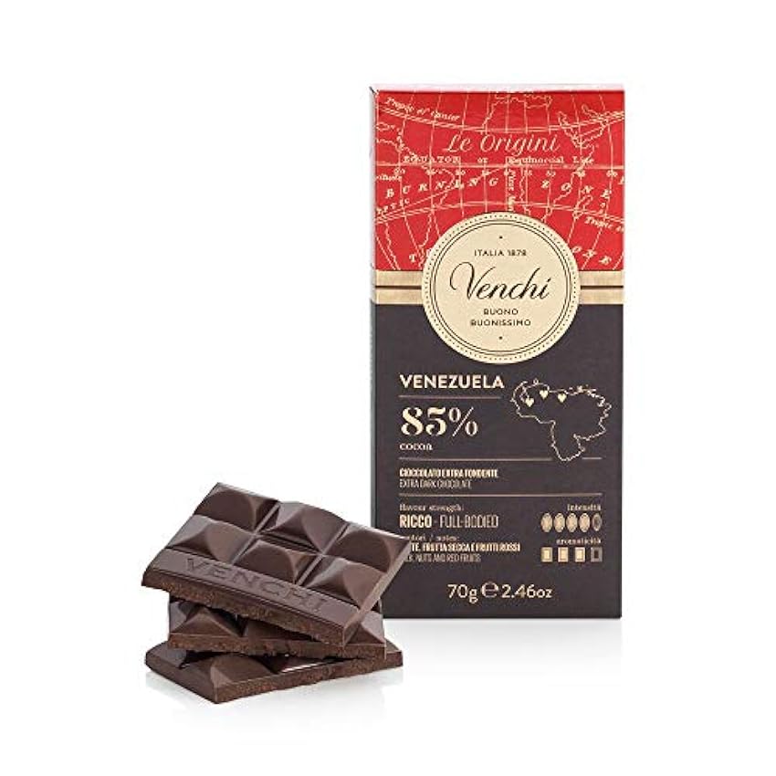 Venchi Tableta de Chocolate Negro 85 %, Venezuela, 70 g