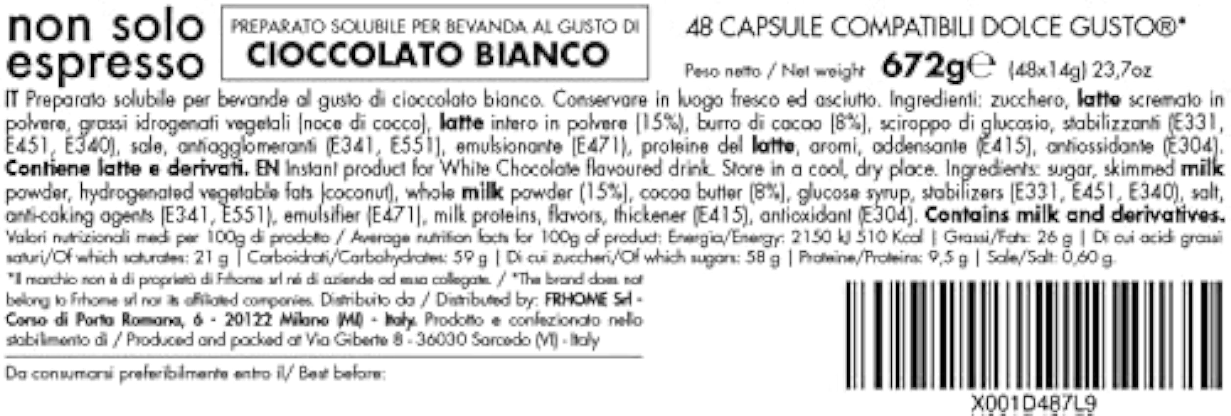 FRHOME - 48 Cápsulas compatibles Nescafé Dolce Gusto - Chocolate blanco - Il caffè italiano FX9mJZ7k