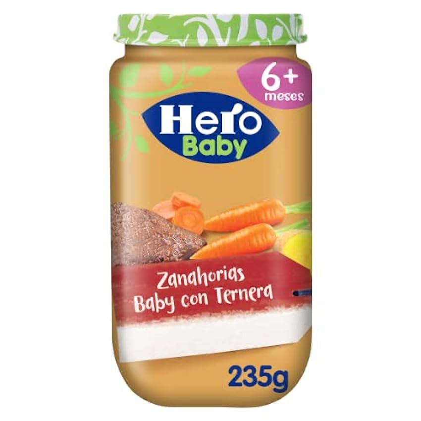 Hero Baby - Tarritos de Zanahoria Baby con Ternera, Alimento Infantil para Bebés a Partir de los 6 Meses, 100% Ingredientes Naturales, Sin Aceite de Palma, ni Sal - 12 x 235 g L4zBhEd1