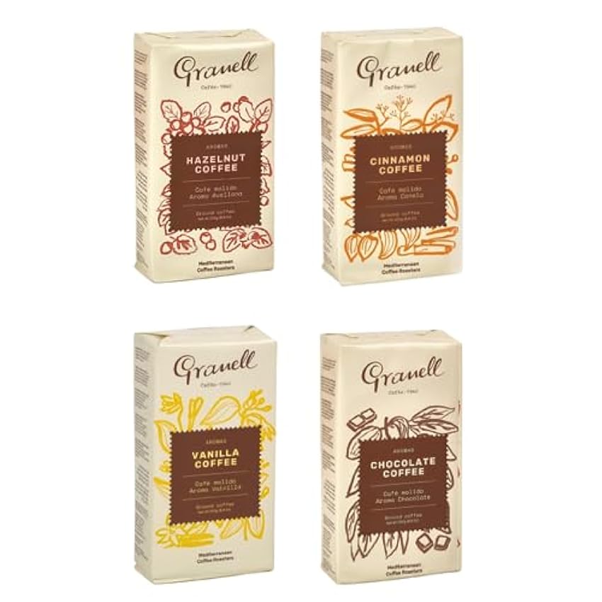 Granell Cafés · 1940 - Pack Degustación Aromas | Café Molido 100% Arábica con un Ligero Toque de Vainilla, Canela, Chocolate y Avellana | 4 Paquetes x 250 Gramos NKbxiBRM