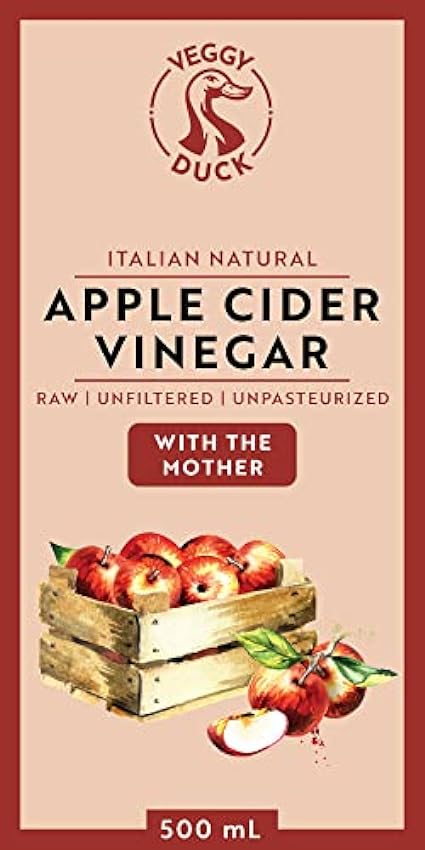 Veggy Duck - Vinagre de Sidra de Manzana Natural Italiano con la Madre (2 x 500ml) - Puro | Sin Filtrar | Sin Pasteurizar | Sin OMG osRHztpT