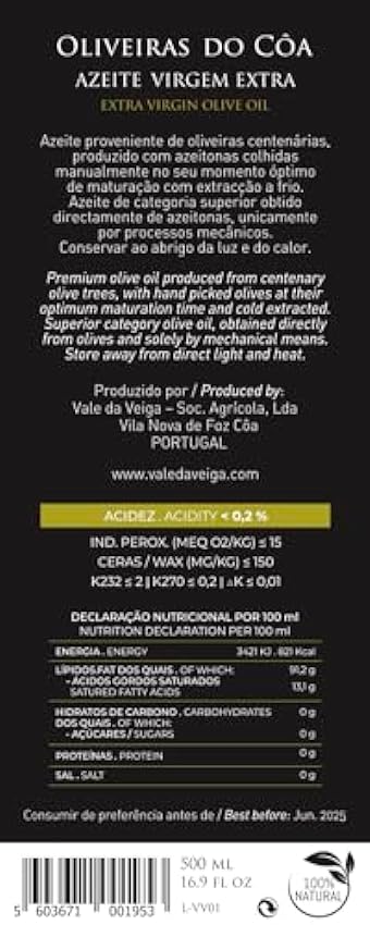 Oliveiras do Côa PREMIUM Aceite de Oliva Virgen Extra AOVE (500ml - 16.9 fl oz) mWfPyaBi