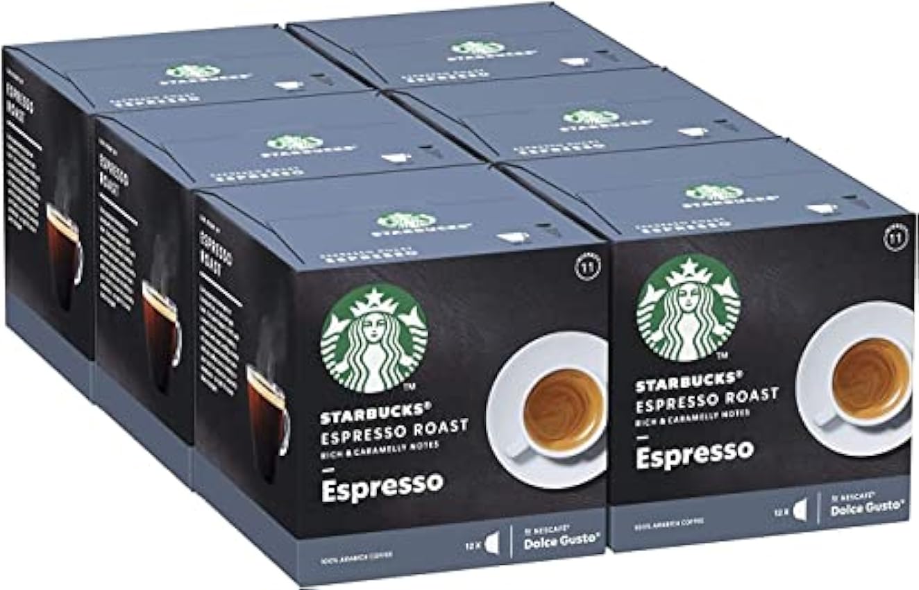 STARBUCKS Espresso Dark Roast De Nescafe Dolce Gusto Cápsulas De Café De Tostado Intenso 6 X Caja De 12 Unidades & Caffe Latte de Nescafe Dolce Gusto Cápsulas de café, 6 x caja de 6+6 unidades o2nQo6yA