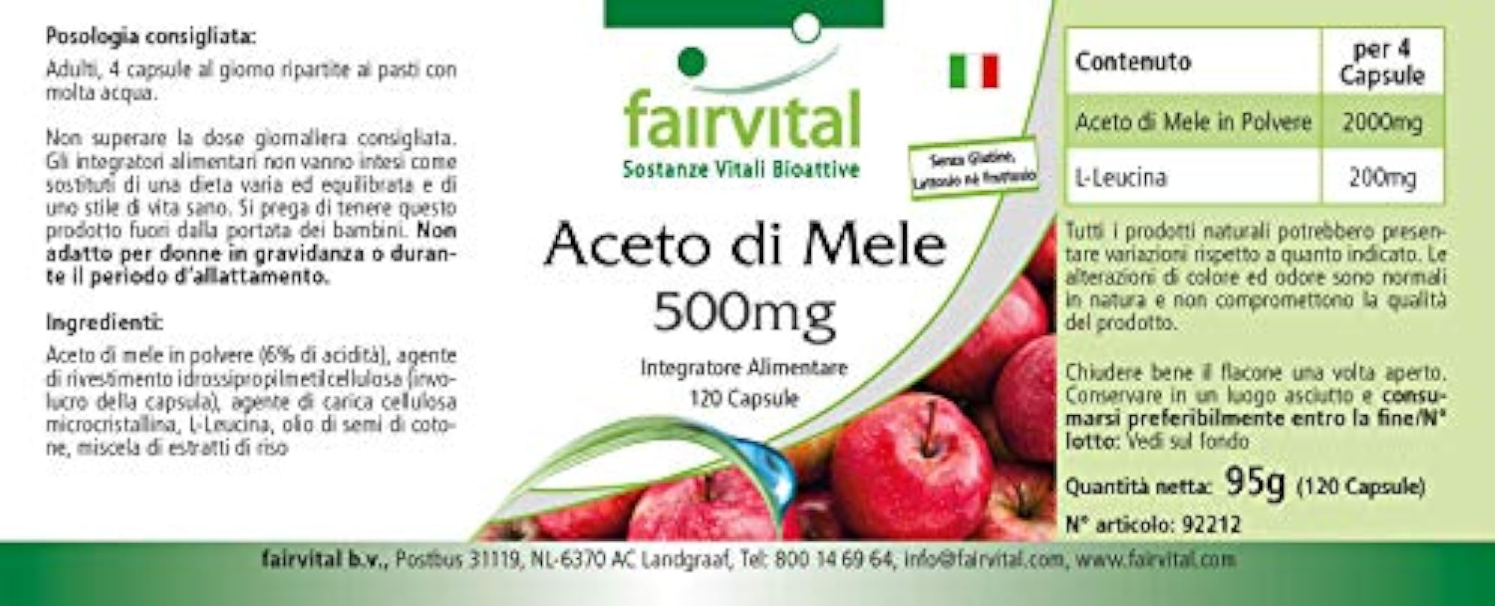 Fairvital | Vinagre de Manzana 500mg - Dosis elevada - VEGANO - 120 Cápsulas - Calidad Alemana Mx6WXToX