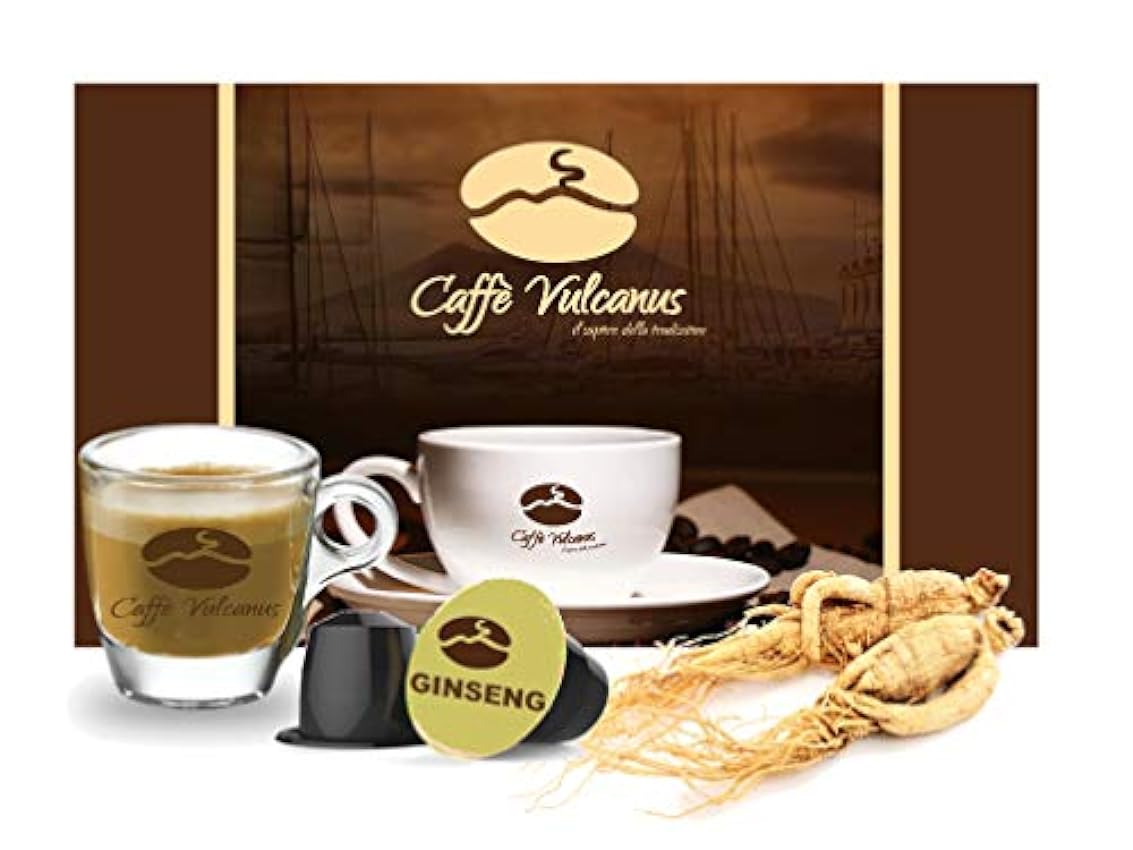 Caffè Vulcanus - 80 cápsulas de bebida soluble de ginseng - Cápsulas compatibles con máquinas domésticas Nespresso*. gqUx8lsU