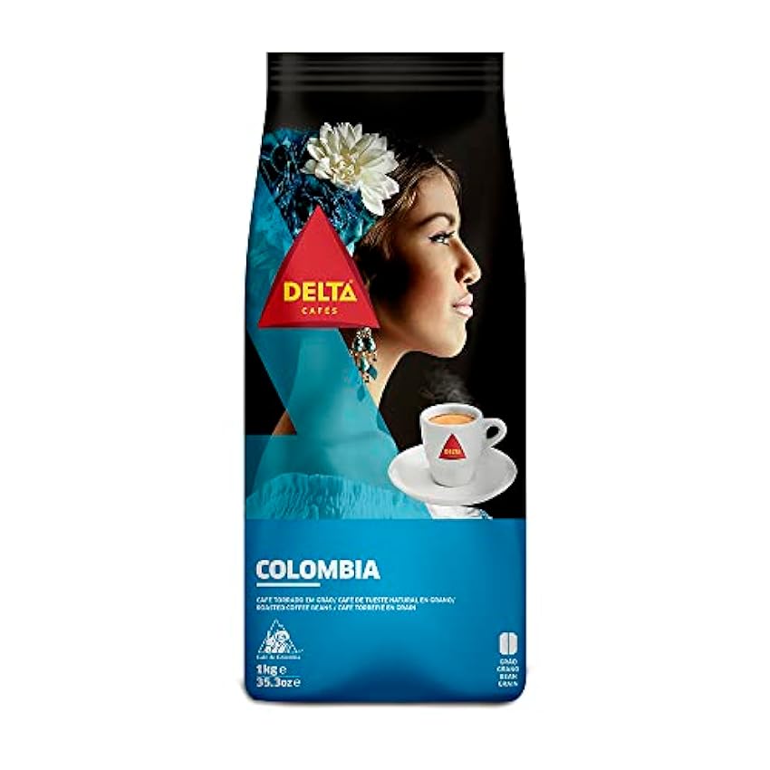 Delta Cafés - Café en Grano Colombia - 2 Paquetes de 1 Kg - Intensidad 8 - Mezcla de Granos de Arábica - Notas Cítricas GjPkOns8