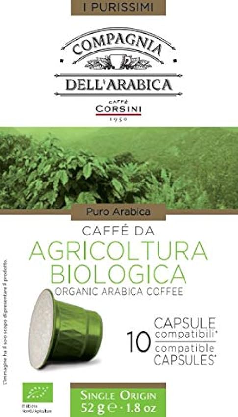Caffè Corsini Compagnia dell´Arabica 100% Arabica Organic Farming Coffee, 6 Pack de 10 Cápsulas, 640 Gramos OzeMTzV4