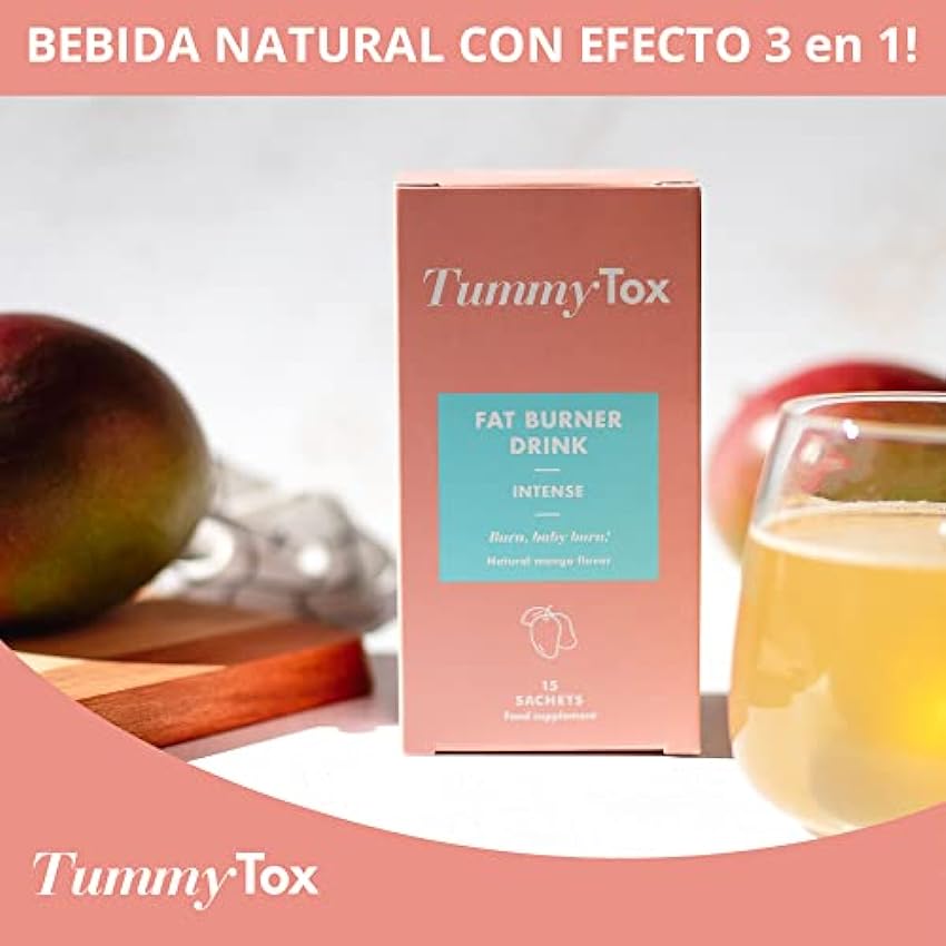 F Burner Bebida - L-Carnitina, guaraná y extracto de hoja de mate verde - Bebida con sabor a mango - 30 sobres para 30 días - TummyTox L2zyhWpW