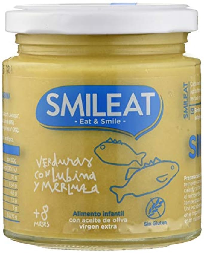 Smileat - Tarrito Ecológico con Verduras, Ingredientes Naturales, para Bebés desde 6 Meses, Sano y Saludable, sin Gluten, Sabor Verduras con Lubina y Merluza - Pack de 12 x 230g = 2760g KfxzGAkG