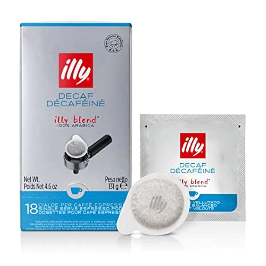 illy Caffe Decaffeinated Coffee Espresso (Regular Roast, Green Band), 18-Count E.S.E. Pods (Pack of 2) Oova4FkQ