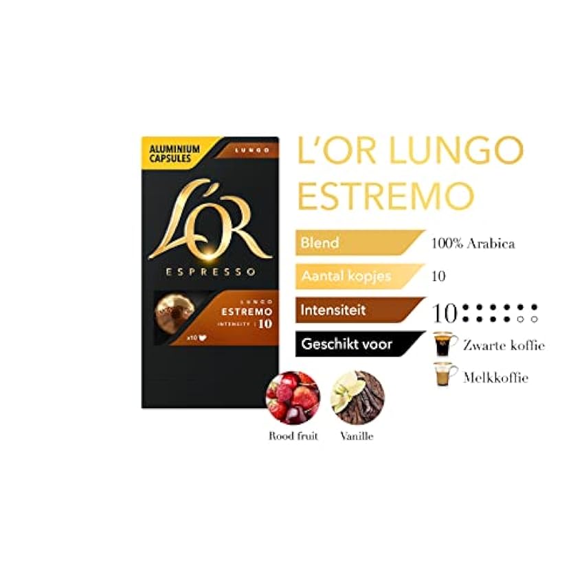 L´OR Espresso Cápsulas de Café Lungo Extremo | Intensidad 10 | 100 Cápsulas Compatibles Nespresso (R)* - Exclusive - Exclusive KY3PH61K