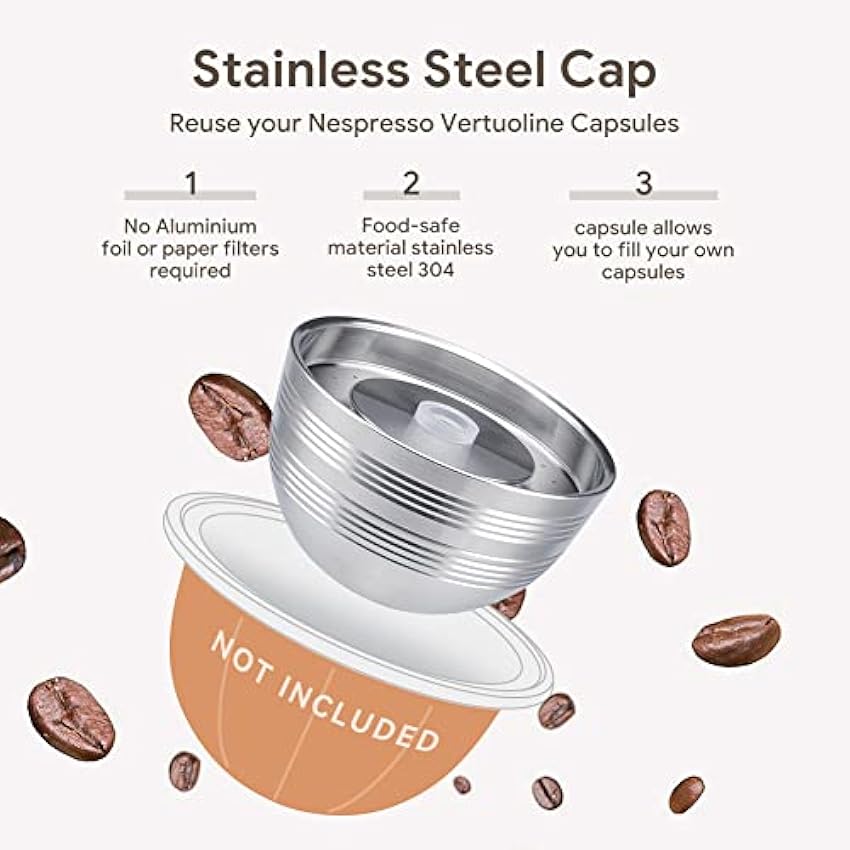 RECAFIMIL Cápsulas de café reutilizables solo compatibles con Nespresso Vertuo Next Machines, filtro de cápsula de café recargable de acero inoxidable con carcasa de cápsula de 230 ml y manipulador N6RxXbqJ