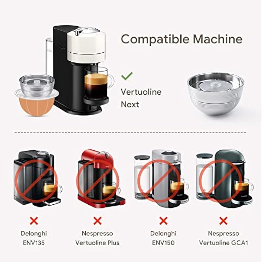 RECAFIMIL Cápsulas de café reutilizables solo compatibles con Nespresso Vertuo Next Machines, filtro de cápsula de café recargable de acero inoxidable con carcasa de cápsula de 230 ml y manipulador N6RxXbqJ