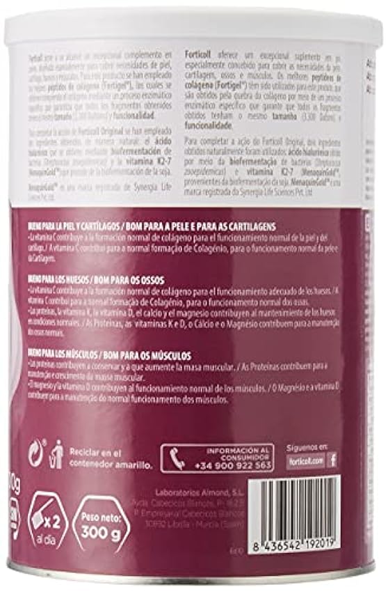 NaturGreen - Forticoll Colágeno Péptidos bioactivos en polvo sin gluten o lactosa, sabor Original, 300 gr hhnCGx7E