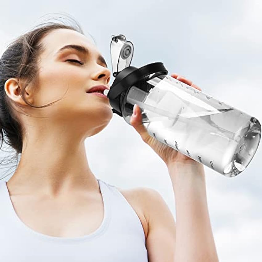 Botella de agua de 2 litros con marcas de tiempo, botella de agua motivacional, botella de agua transparente de plástico, botella de agua deportiva para senderismo, camping fxBA9JmB