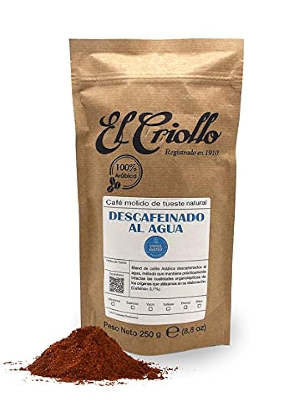 Café Descafeinado al Agua MOLIDO - Cafés El Criollo® | Café Gourmet 100% Arábica y Tueste Natural | Pack de 4x250 gr (1kg) oSSkTKYD