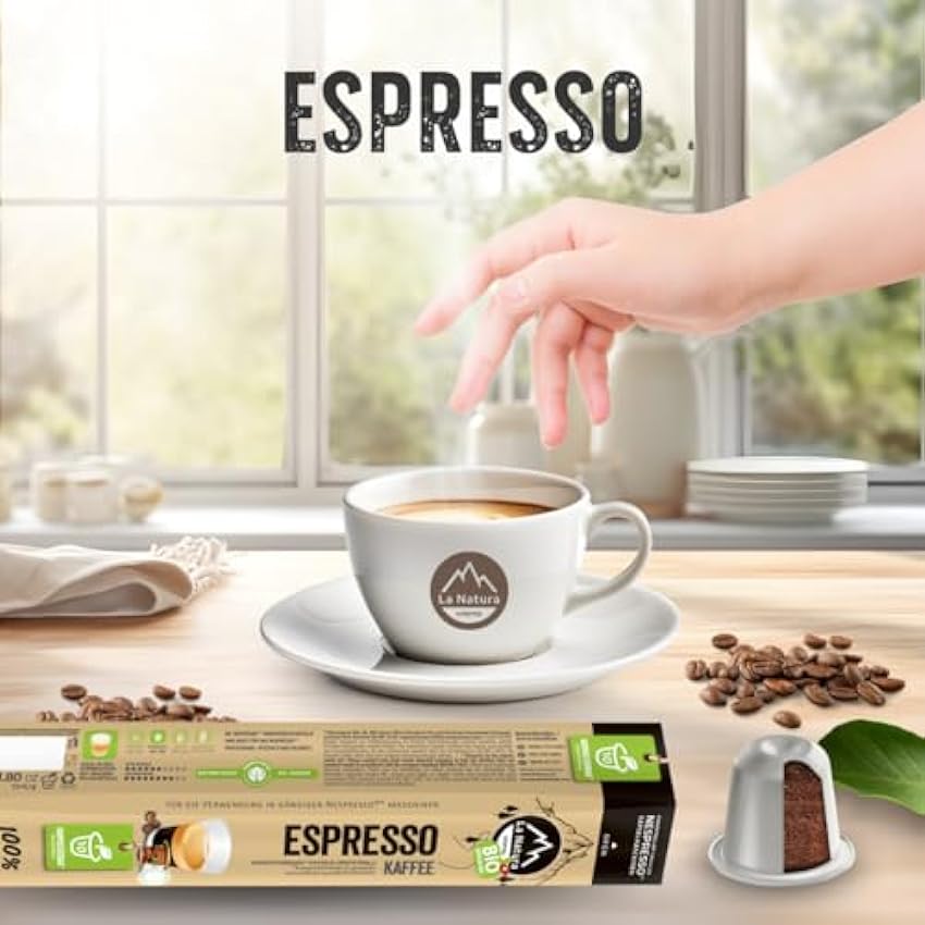 La Natura Lifestyle BIO KAFFEE ESPRESSO | Cápsulas de café compostables 100% industriales² | Respetuoso con el medio ambiente | 60 cápsulas de café | para máquinas de cápsulas Nespresso®³ GUiZ5mr5
