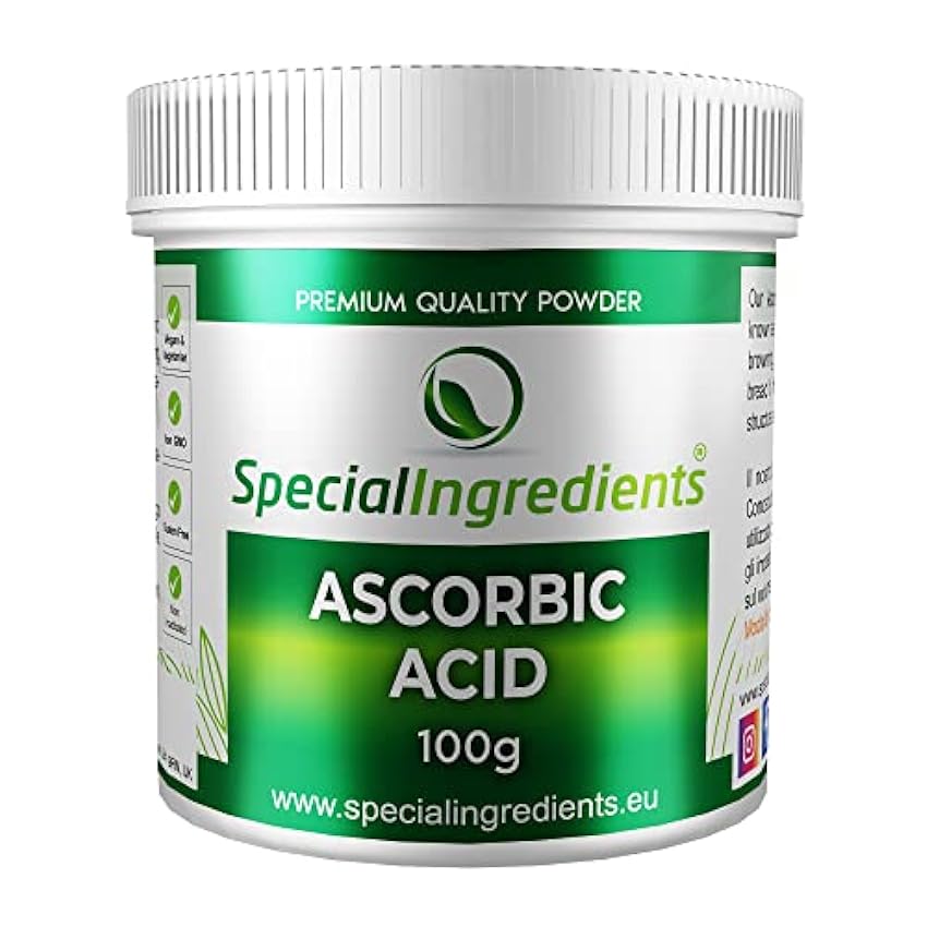 Special Ingredients Ácido Ascórbico o Vitamina C en polvo - apto para veganos y vegetarianos, libre de OMG, sin gluten - Envase Reciclable (100) k55hrxj8