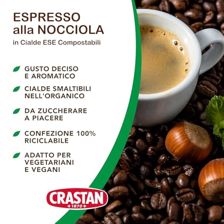 Crastan, Estuche de 50 Cápsulas ESE Compostables de Avellana, Cápsulas Compatibles con Máquinas de Espresso, 100% Made in Italy Jvs5zrgC
