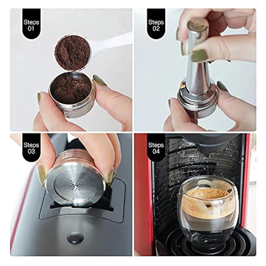 Cápsulas de café reutilizables compatibles Delta Q, Delta Q espresso cápsulas de acero inoxidable, cápsulas recargables compatibles con Delta Q +tamper j8ioXmUi