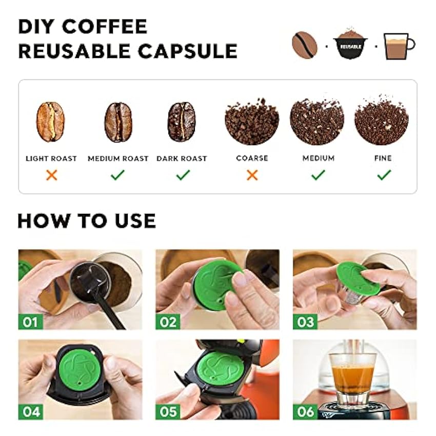 Capsules rechargeables Filtres à dosettes de café réutilisables compatibles avec les brasseurs Dolce Gusto avec cuillère et brosse (2 capsule) PJ0vP6mM