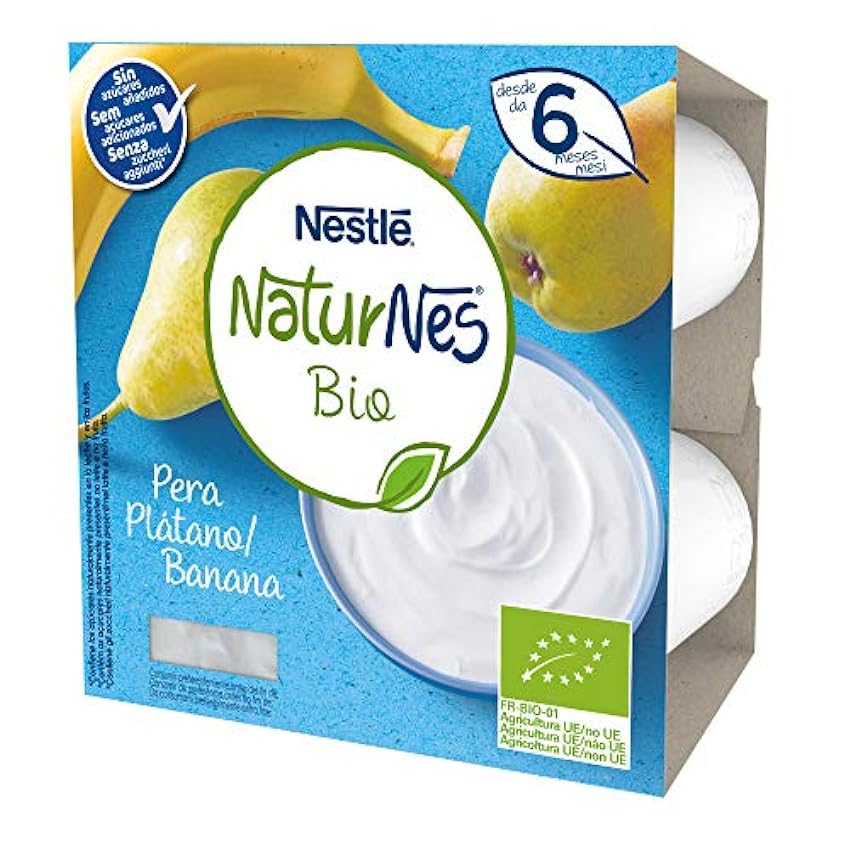Nestlé Naturnes Bio Pera Platano 0% Azucares Añadidos - Paquete de 4 x 90 gr - Total: 360 gr FpztQoXn