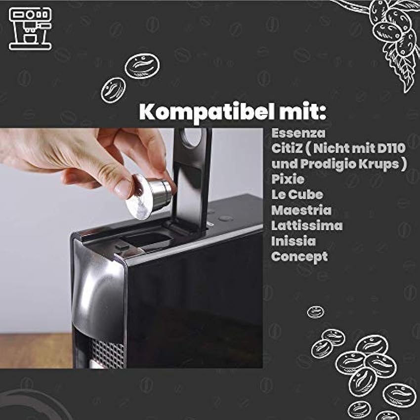 Green BEANS - Cápsulas de café reutilizables de acero inoxidable para máquinas de café NESPRESSO (2 unidades, incluye guía de barista gratuita) kgomAt7t