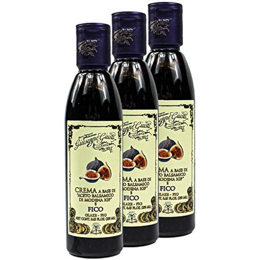 Giuseppe Giusti – Pack de 3 Aceto Balsamico di Modena IGP Fico (higo) en botella de 250 ml – Tradicional italiana Balsamico crema 
