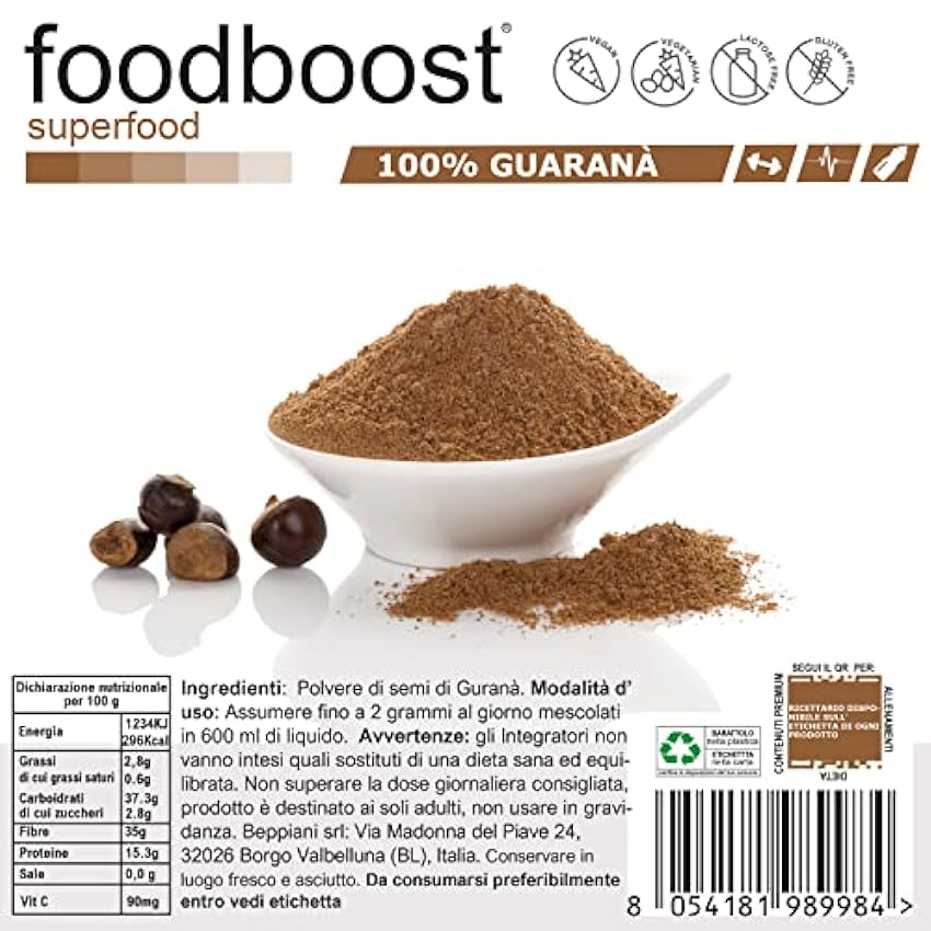 Guaraná en polvo foodboost 250g puro energizante natural, naturalmente rico en vitamina c, b y antioxidantes – sin aditivos, sin gluten. Ideal también en bebidas y preparaciones horneadas moy93nkB