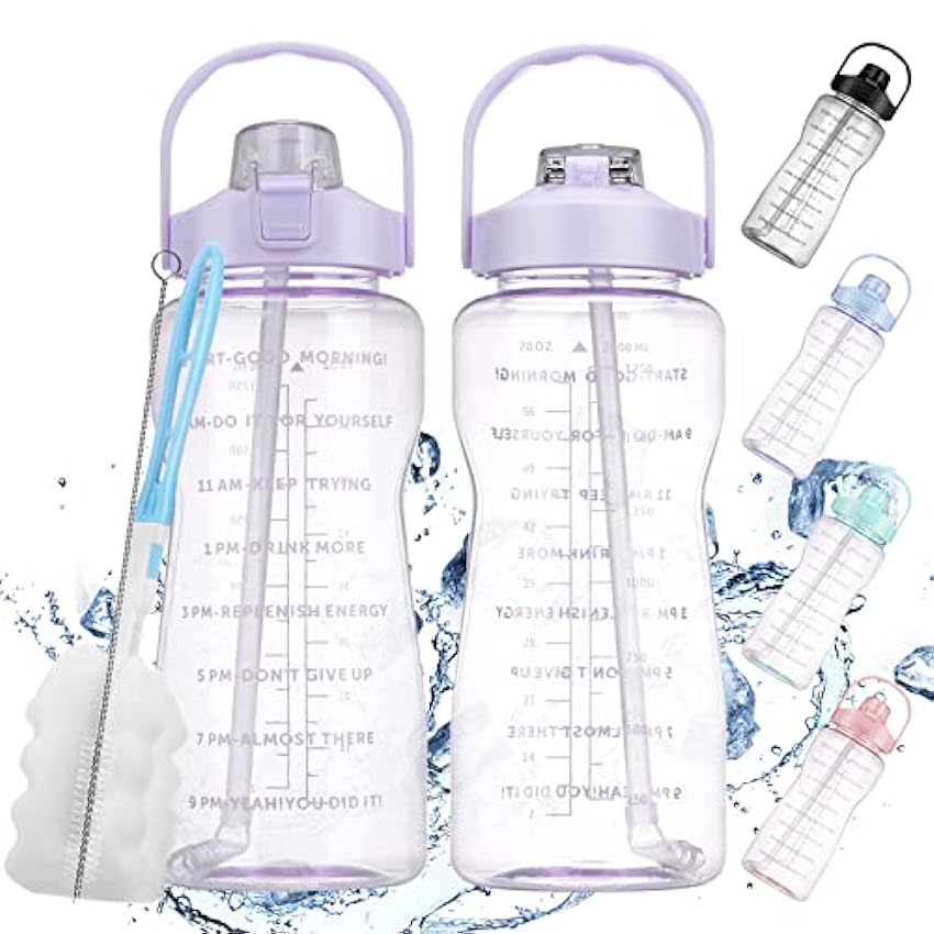 Botella de agua de 2 litros con marcas de tiempo, botella de agua motivacional, botella de agua transparente de plástico, botella de agua deportiva para senderismo, camping fxBA9JmB