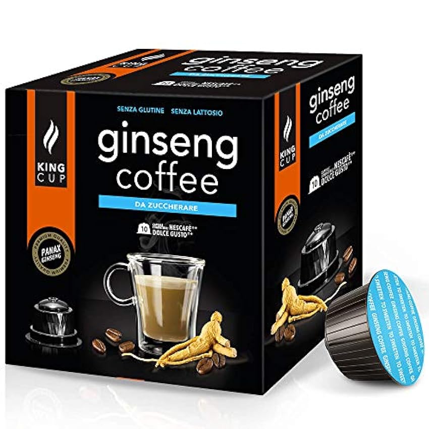 King Cup - 6 Paquetes de 10 Cápsulas Compostable de Ginseng Sin Azúcar, 60 Cápsulas 100% Compatible con el Sistema Nescafè Dolce Gusto de Bebida con Sabor de Ginseng, Sin Gluten y Sin Lactosa KmGCYNec