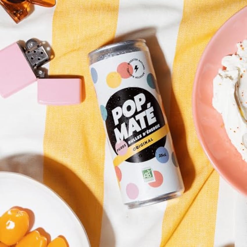 POP Mate – Pack multisabores – Bebida energética natural – Bajo en azúcar y calorías, sin edulcorantes, veganos, sin gluten, Made in France – 12 latas de 25 cl iRaS3Dog