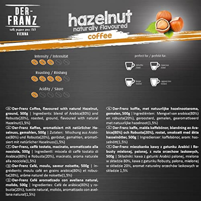 DER-FRANZ Café, Aromatizados con Avellana, molido, 2 x 500 g ifXfEtXi