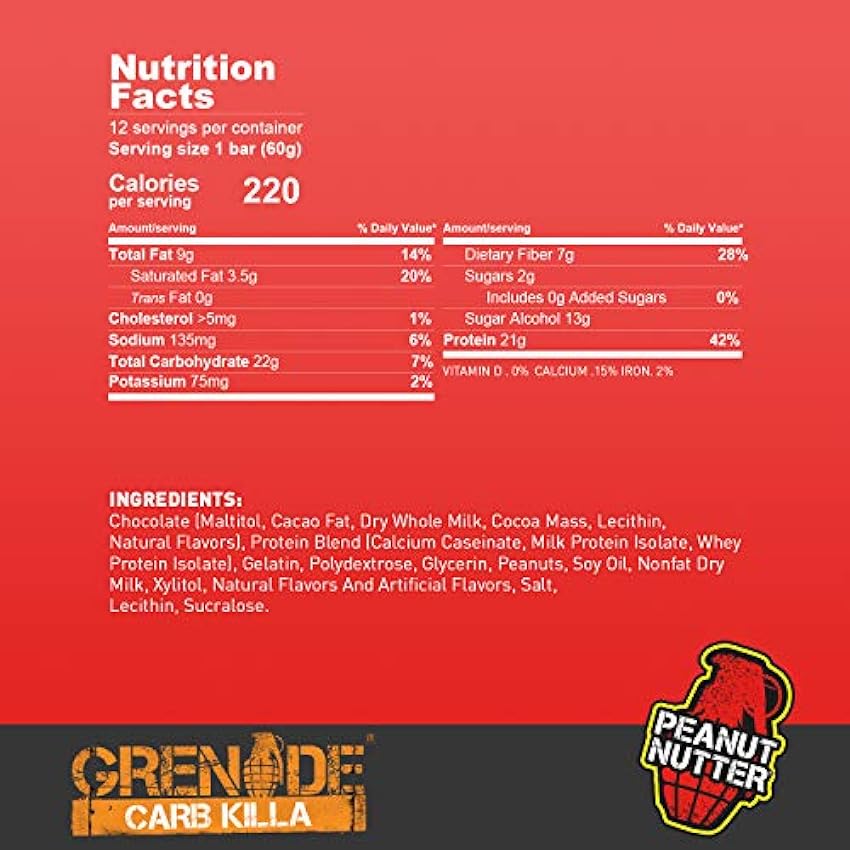Grenade - Barra de proteína carbohidratos Killa cacahuete Nutter - 12 Bares LuAI0UVO