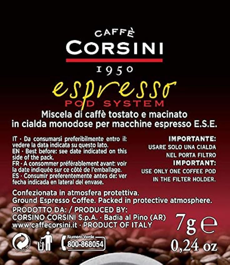 Caffè Corsini Molido Espresso Ese Pods 1050 G, Frutas Secas, 150 Unida jiOpBmqG