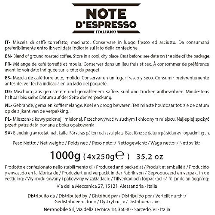Note d´Espresso - Clásico - Café Envasado al Vacío - 4 x 250 g GVa3AkWd