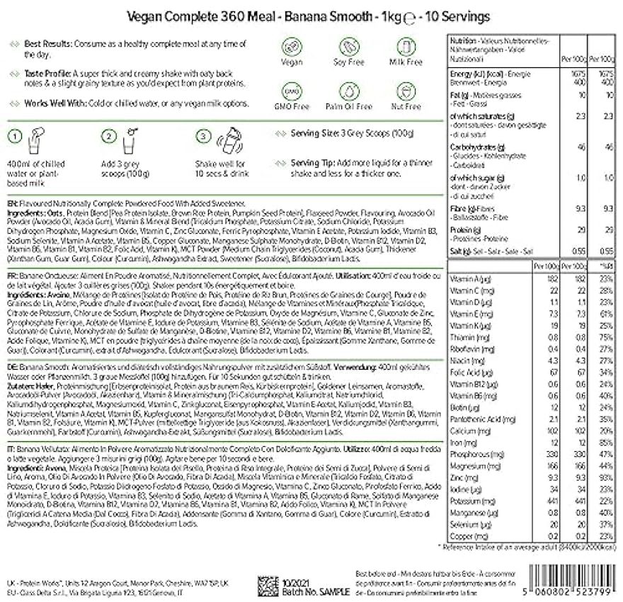 Protein Works| Complete 360 ​​Meal | Plátano Suave | Nutricionalmente Equilibrado | 100% vegano | Comida rápida y asequible | 1kg jf8Z6P57