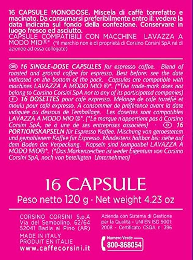 Caffè Corsini Gran Riserva Espresso Lavazza A Modo Mio Compatible 6 Pack De 16 Cápsulas 120 G, Intenso, 96 Unidad NwF5YI0O